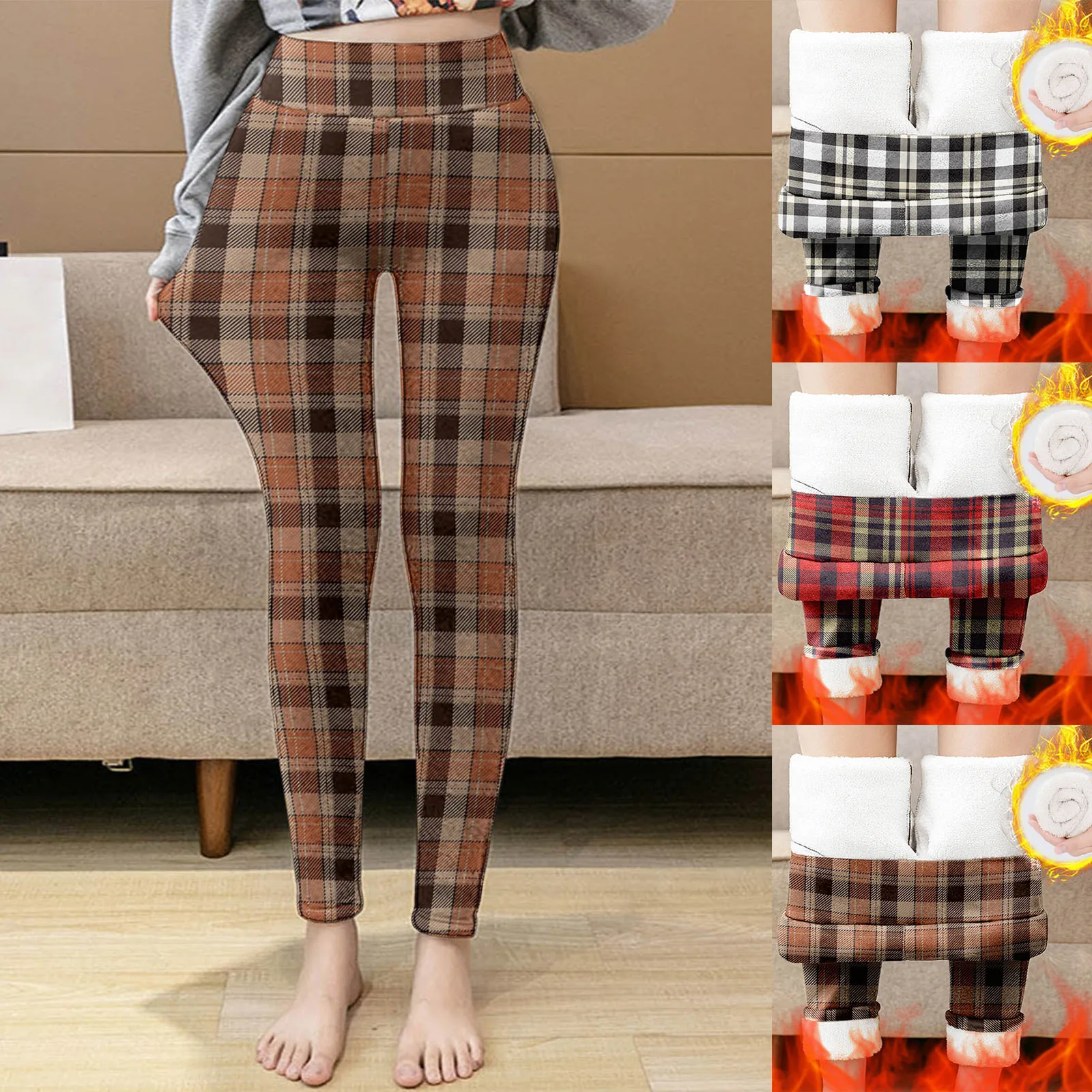 Womens Winter Casual Leggings Elastic Waist Thermal Capris Workout Trousers Thermal Prints Pants