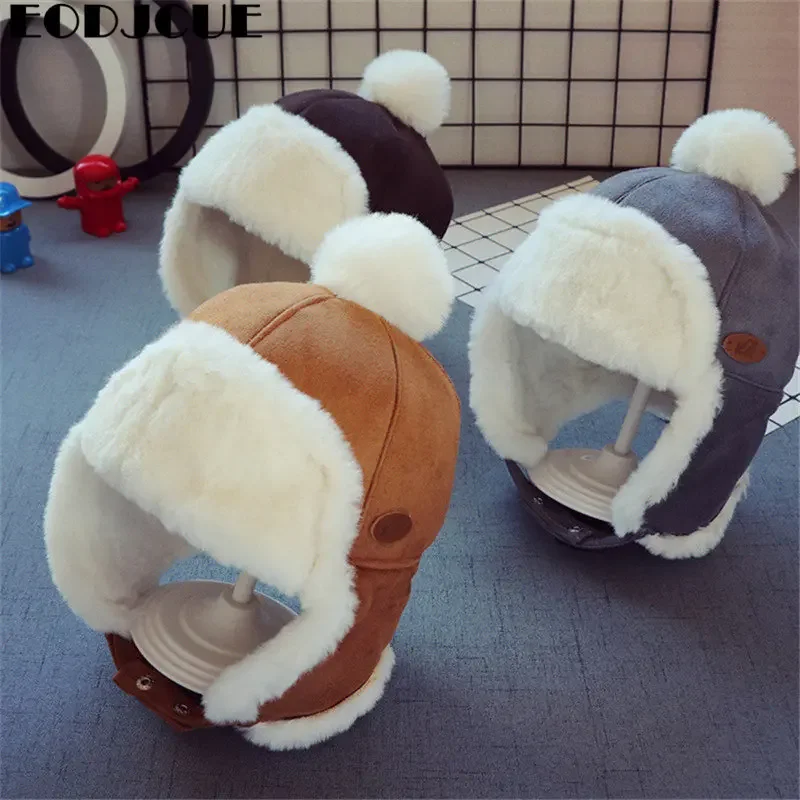 

Kids Beanies Winter Baby Child Knitted Hat Kids Girls Russian Female Thicker Warm Caps Age For 2-6 Years Old Ushanka Hat 2019