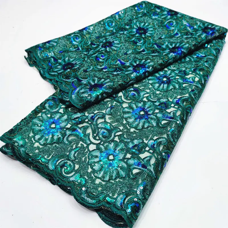 

NYLN35 Teal Green Embroidered French Tulle Lace with Colorful Sequins,Good Looking African Net Lace for Party/Wedding Dress!
