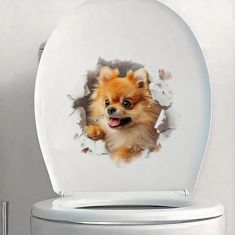 T2263# Pomeranian Toilet Stickers Decoration for Living Room, Wall, Bedroom, and Home Decor Car Decals Self-Adhesive
