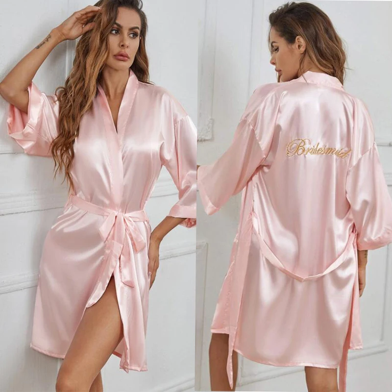 Bride Bridesmaid Wedding Robe Embroidery Kimono Bathrobe Gown Nightgown Casual Satin Short Women Sexy Nightwear Sleepwear women sleepwear bride robes sleepwear pajamas