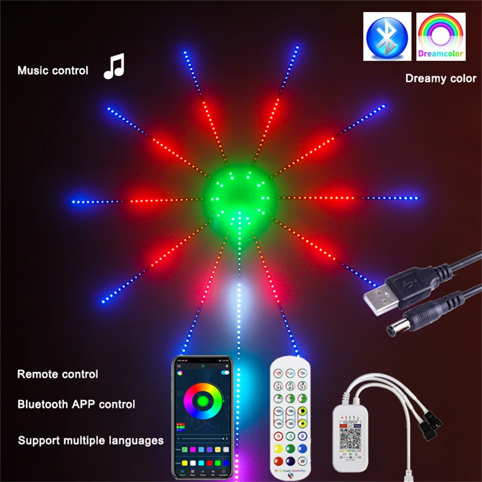 Fireworks LED Strip Lights Festoon Fairy Home Decoration WIFI Music