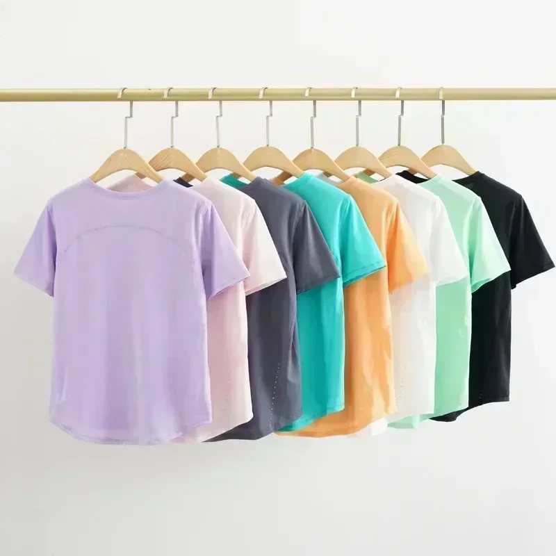 Lemon Class Fit Crew Neck T-Shirt Hip Length Short Sleeve Sweat-wicking Yoga Shirts Breathable Running Soild Tops Quick-drying 2