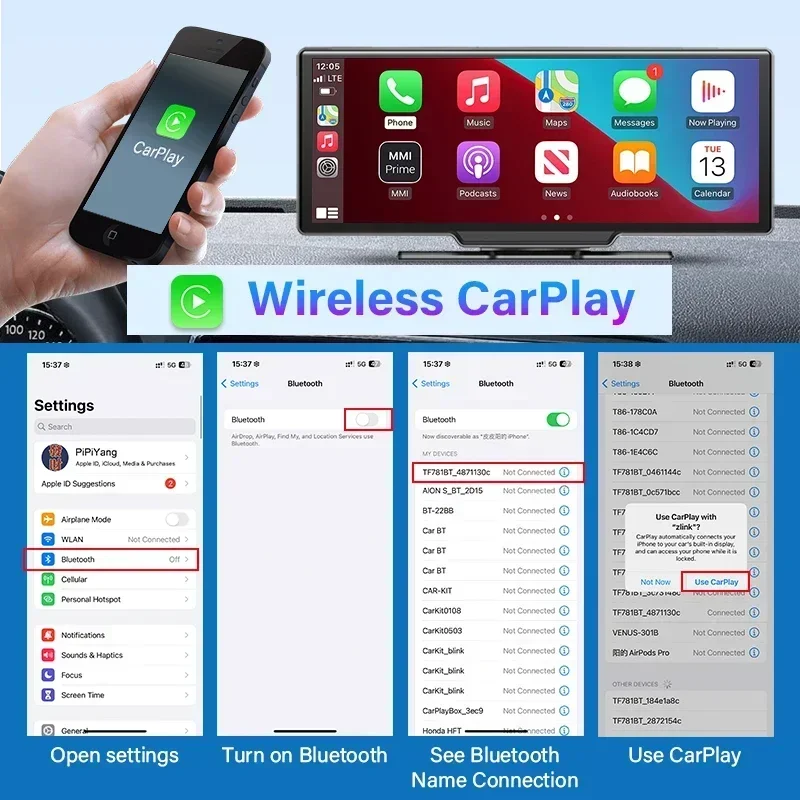 Dash Cam 4K Car Mirror Video Player Wireless Carplay Android Auto Car Monitor Multimedia GPS Rearview Camera Dashboard 10.26"