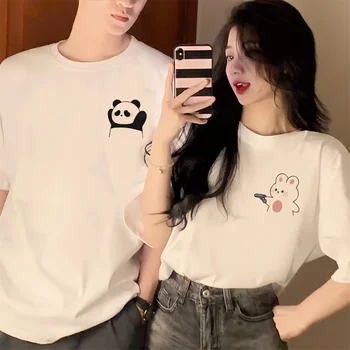 Interesting Cartoon Surrender Panda Print Couple T-shirt Tee Top Casual Loose Short Sleeve Tshirt For Lover Gift