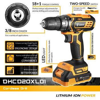 DEKO 20V Cordless Drill 2 Speed Rechargeable Electric Screwdriver Lithium Battery Household Multi-function Power Tools 2