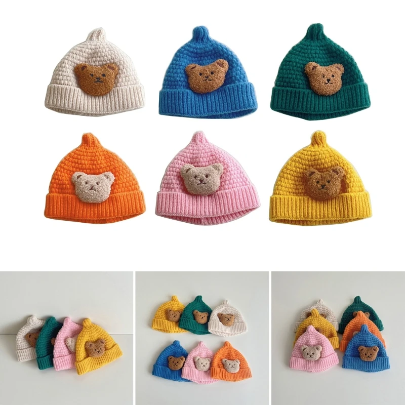 Bear Beanie Hat for Toddler Unisex Boys Girls Warm Cap Adorable Winter Headwear Soft Bonnet Shower Gift for DropShipping