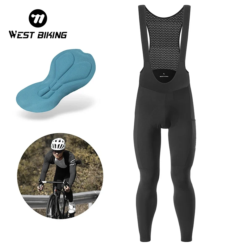WEST BIKING Men's Cycling Bib Tights Winter Fleece Thermal MTB Bicycle Long Trousers Windproof Cycling Bib Pants With 3D Gel Pad