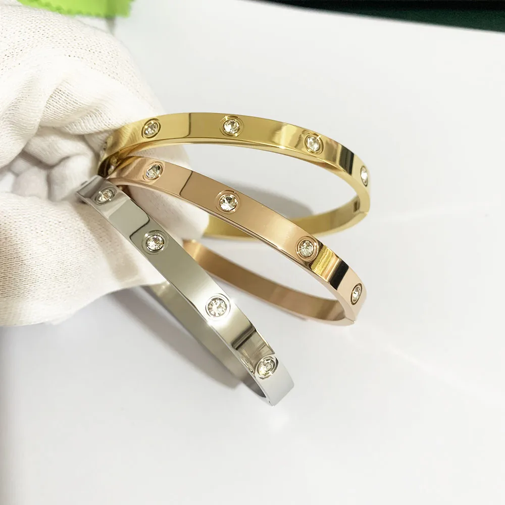 Stainless Steel Bracelet New Design Gold Color Zircon And Cross Nut Nail Bracelet Gold & Bangle For Woman Stainless Steel Screw Brand Jewelry