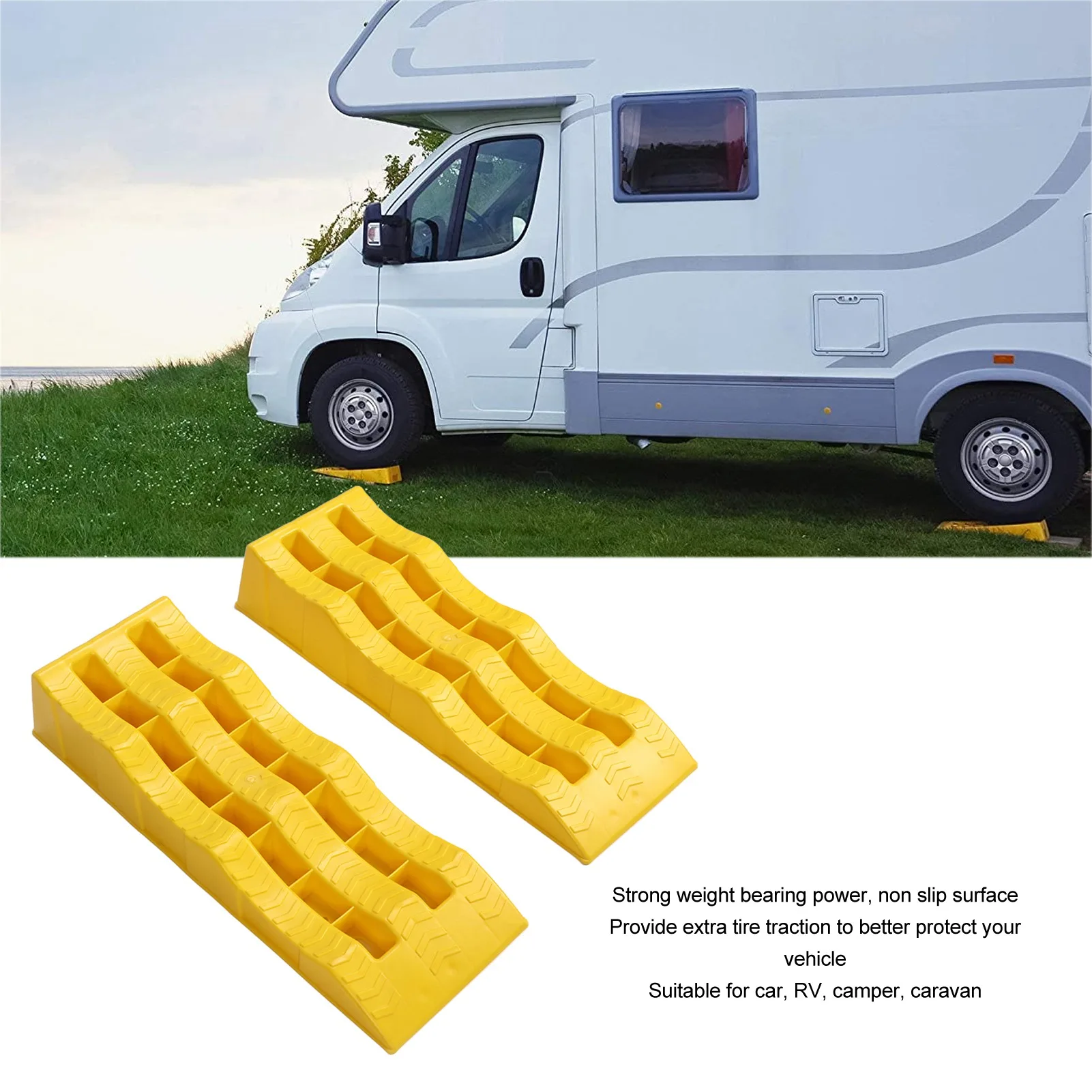 2pcs RV Leveling Ramps 3 Stage Wheel Pad Heavy Duty Wheel Elevated Chock For Stabilizing Uneven Ground And Parking