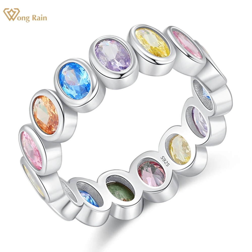 

Wong Rain 100% 925 Sterling Silver Oval Cut Colorful Lab Sapphire Gemstone Wedding Band Fine Jewelry Women Row Ring Wholesale