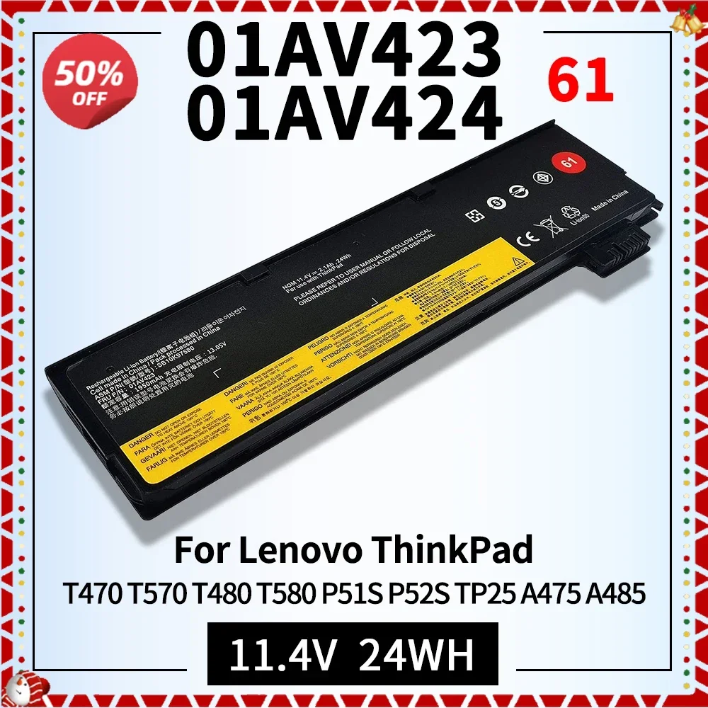 01AV423 01AV424 Laptop Battery for Lenovo ThinkPad T470 T480 A475 T570 T580 P51S P52S TP25 A485 61 01AV452 01AV490 SB10K97580