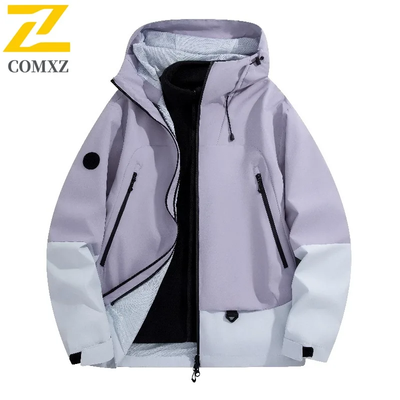 COMXZ Windbreaker Jacket 3 in 1 New Thickened Windproof Outdoor Camping Hiking Coat Travel Warm High Quality Men's Outerwear