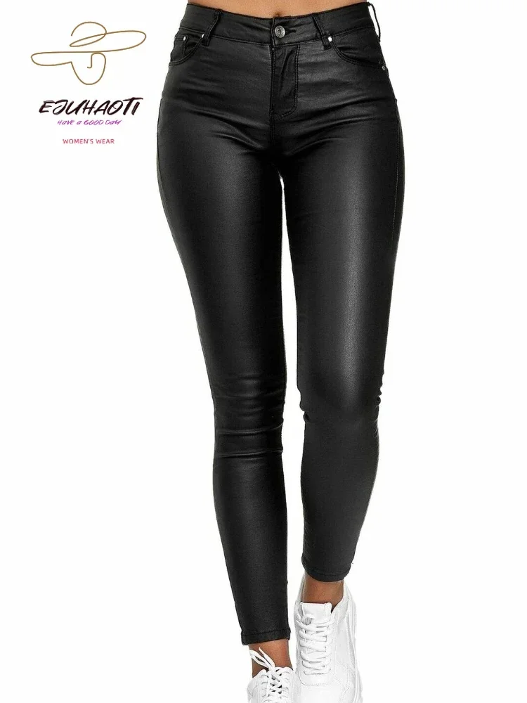 Sexy Women's PU Leather Leggings High Waist Skinny Elastic Pencil Push Up Pants Lady Sport Fitness Trousers S-3XL Free Shipping