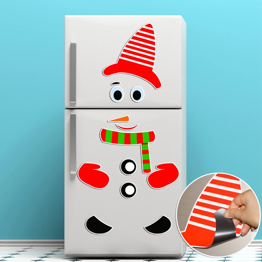 New Christmas Snowman Expression Magnetic Refrigerator Sticker DIY Cartoon Garage Door Waterproof Wall Sticker Decoration