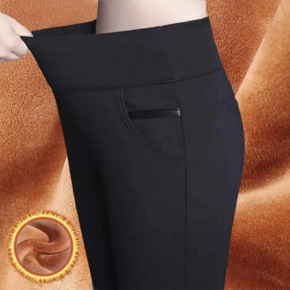 Fleece Pencil Pant Women's Pants Leggings High Waist Elegance Korean Style Solid Skinny Slim Warm Stretch Office Lady Trousers