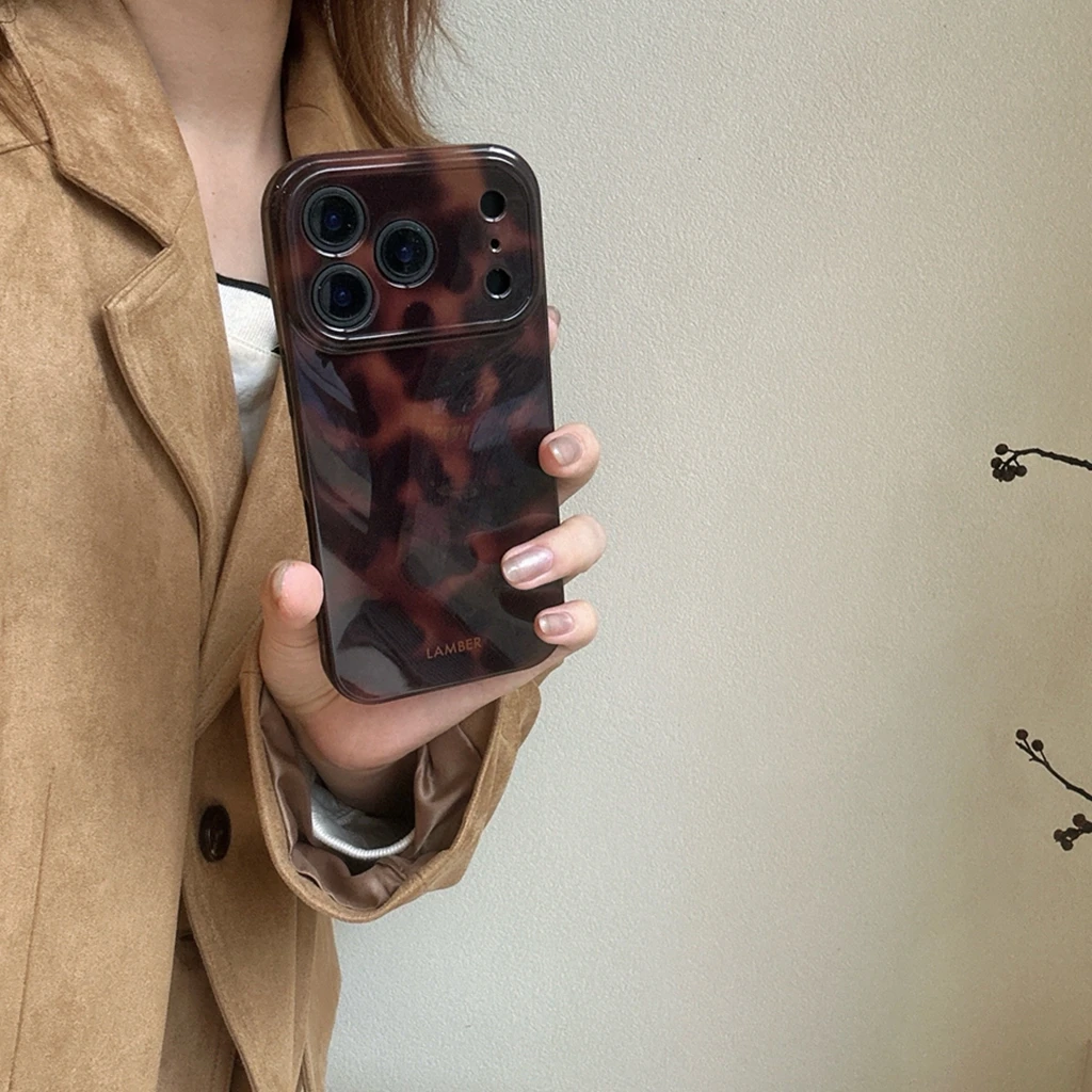 Retro Stylish Amber Color Lamber Pattern Glossy Phone Cover Case for iPhone 17 16 15 14 13 12 Pro Max Plus Air Image 4