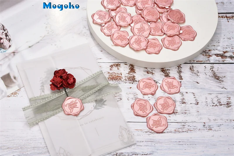 

Новинка, восковая наклейка Mogoko с надписью Thank You, уплотнительные наклейки для конвертов, пригласительные открытки, самоклеящиеся наклейки на День Благодарения, искусственные наклейки