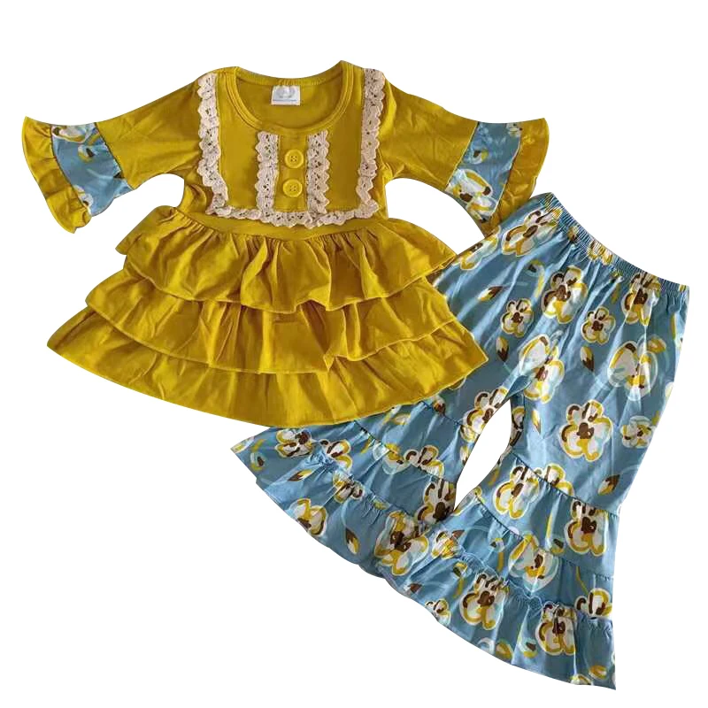 Conjunto Menina Aimaopao Floral Amarelo - Túnica E Calça, Outono/Inverno, 3-4 Anos