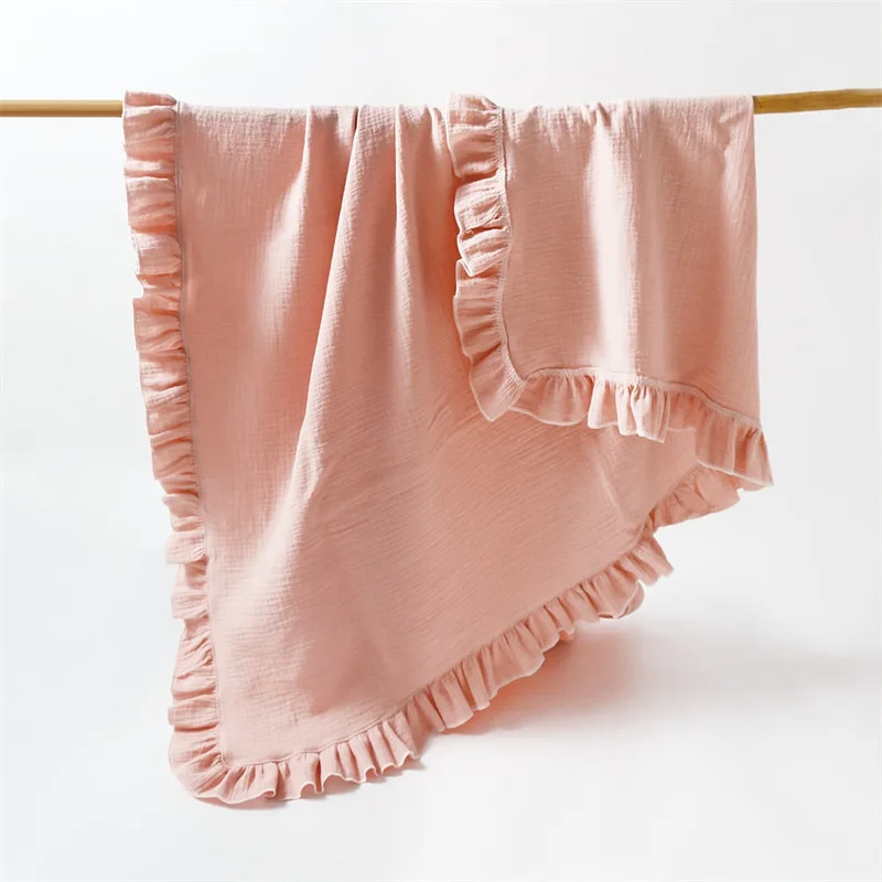 New baby solid colored gauze blanket, children's blanket, folded edge, baby bath towel, scarf, blanket, slim, breathable 5