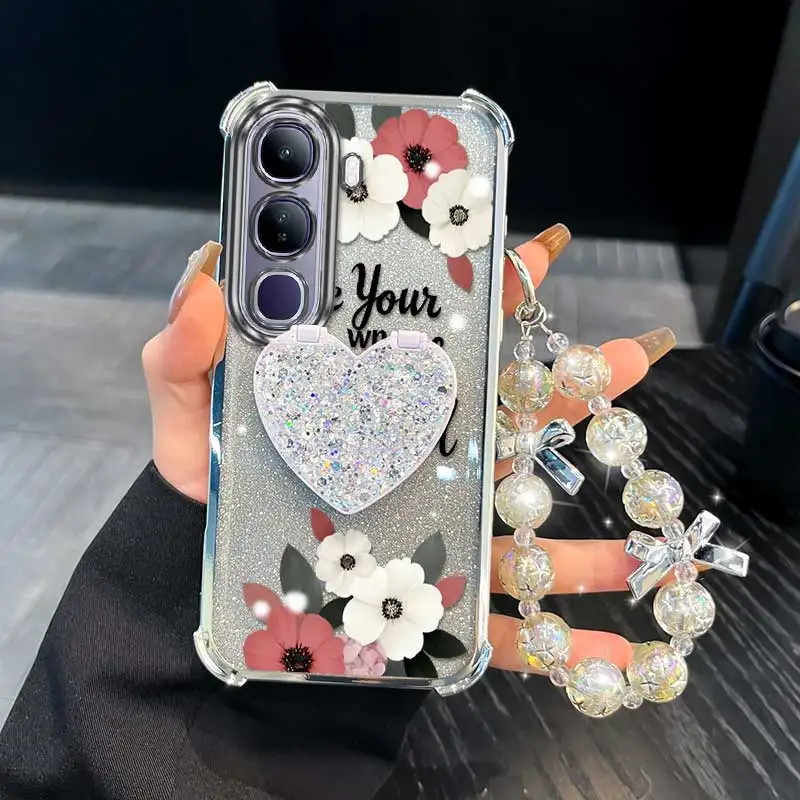 3-Piece Simple Flowers Phone Case Set with Lanyard and Stand