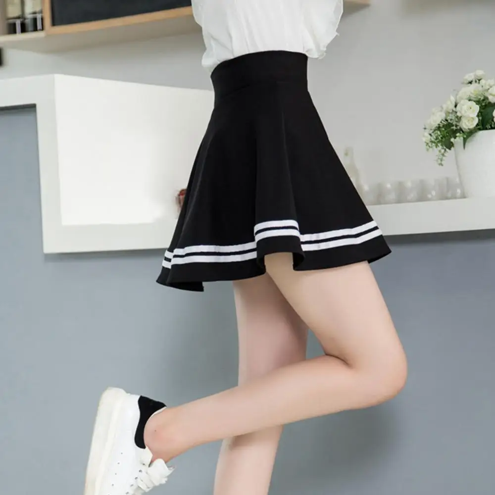 Skirt Solid Color School Skirt High Waist Fashion Pleated Women Stripe A Line Mini School Skirt 4
