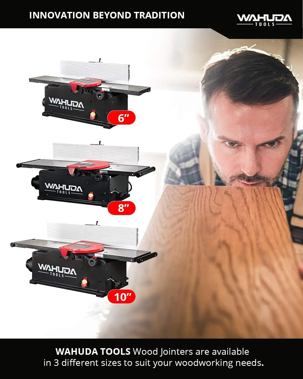 Jointer 10 inch Benchtop Wood Jointer Spiral Cutterhead Portable Cast Iron Tables Pull Out Extensions 4 Sided Carbide