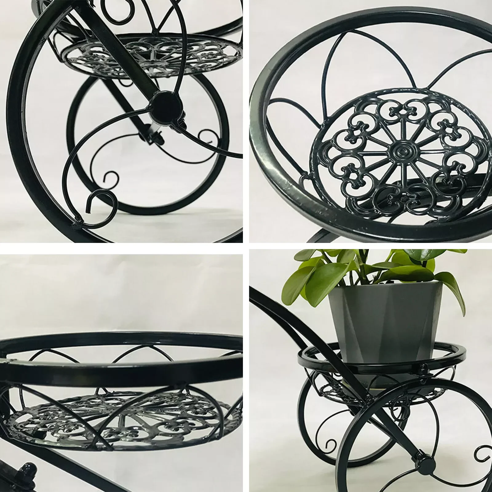 3-Tier Bicycle Shape Plant Stand Shelf Flower Holder Rack Garden Home Patio Decor Metal Wrought Iron Tricycle Planter 3