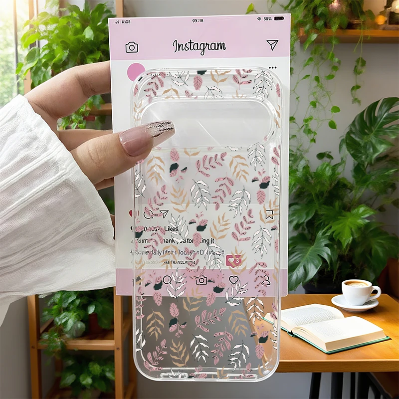 Elegant Green Leaf & Floral Transparent Shockproof Phone Case