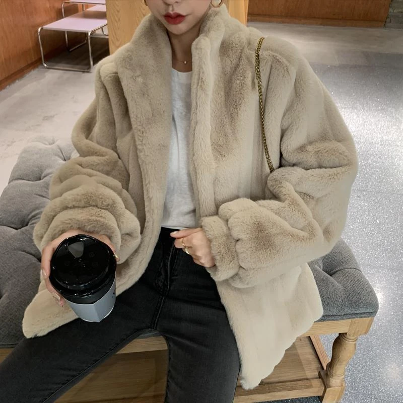 Winter Teddy Jacket Fur Coat for Women Warm Fuzzy Fleece Fur Collar Faux Fur Coat 2023 Winter Clothes Lamb Wool Jackets Khaki