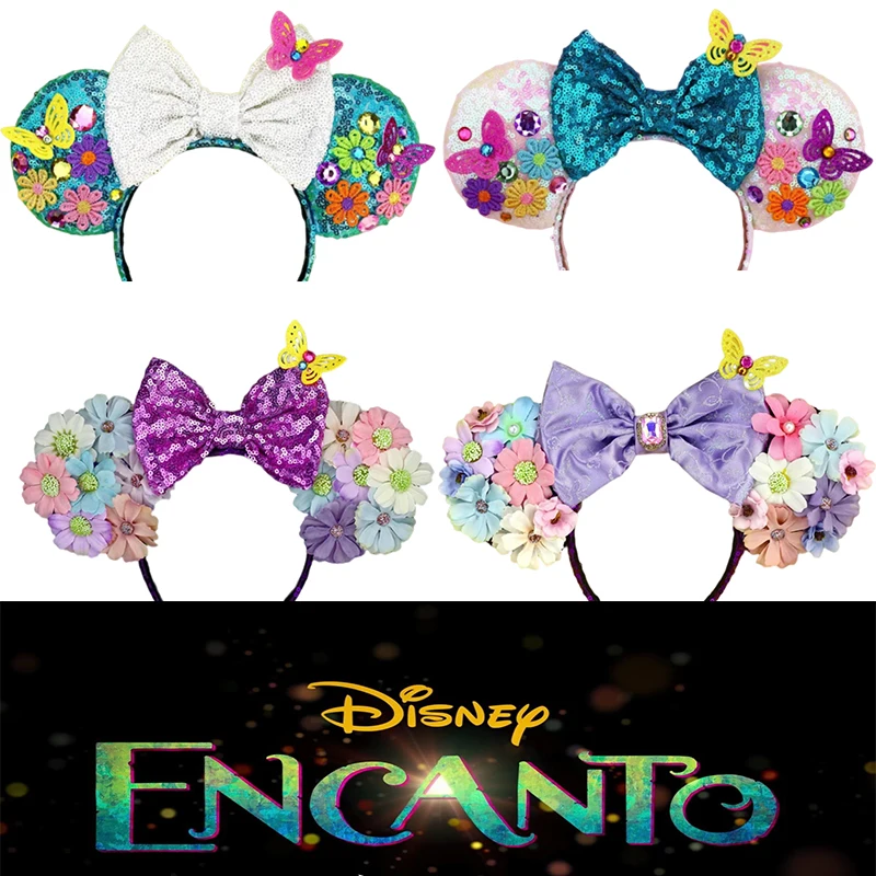 Mirabel Headbands Baby Disney Cartoon Sequins Bow Hairbands Women Encanto Headwear Girls Flower Butterfly Hair Accessories Kids