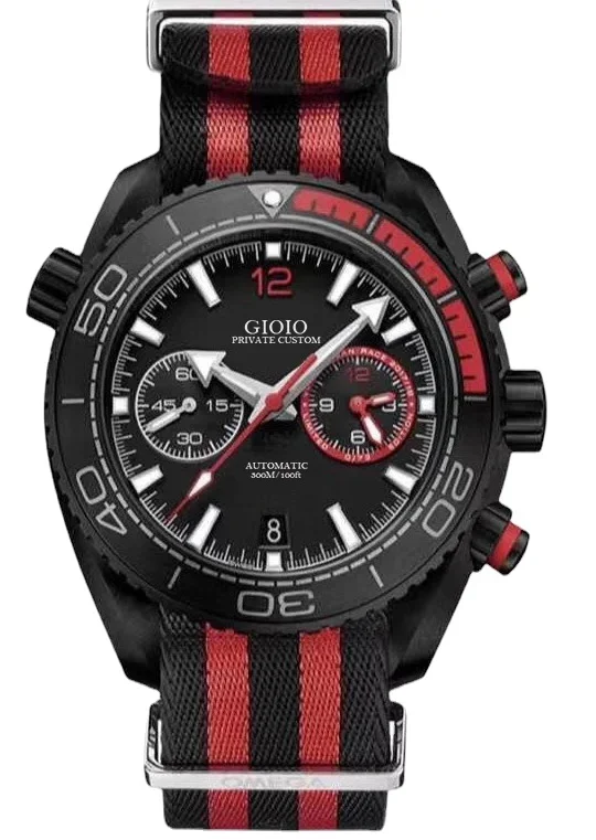 

Men Automatic Mechanical Canvas Black Red Orange Watch Ceramic
