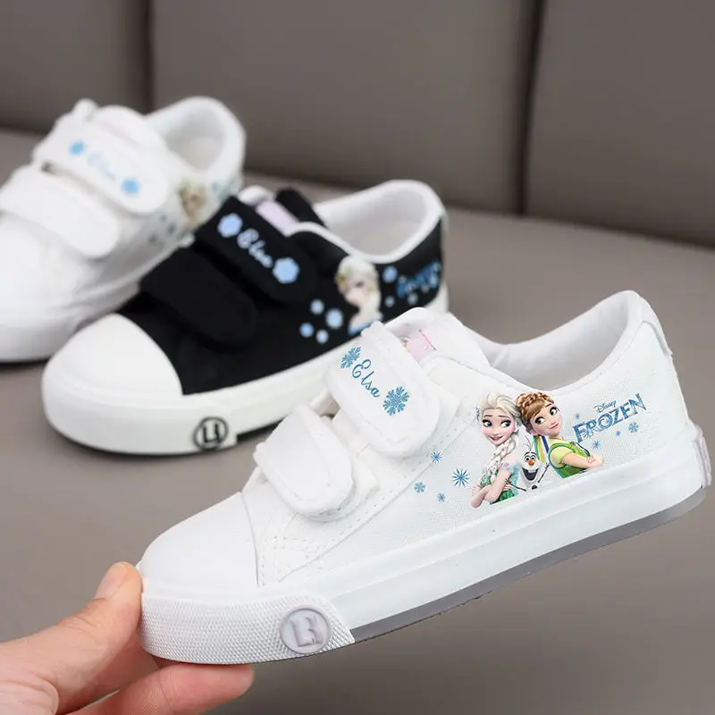 

Disney Girls' Canvas Shoes Children's Spring Autumn Casual White Black Princess Elsa Anna Frozen Cartoon Shoes Size 23-36