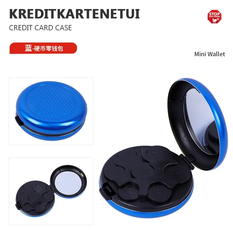 Euro Coin Box Storage Box Mirror Travel Portable Aluminum Alloy Round Euro Zero Wallet coin bank coin holder