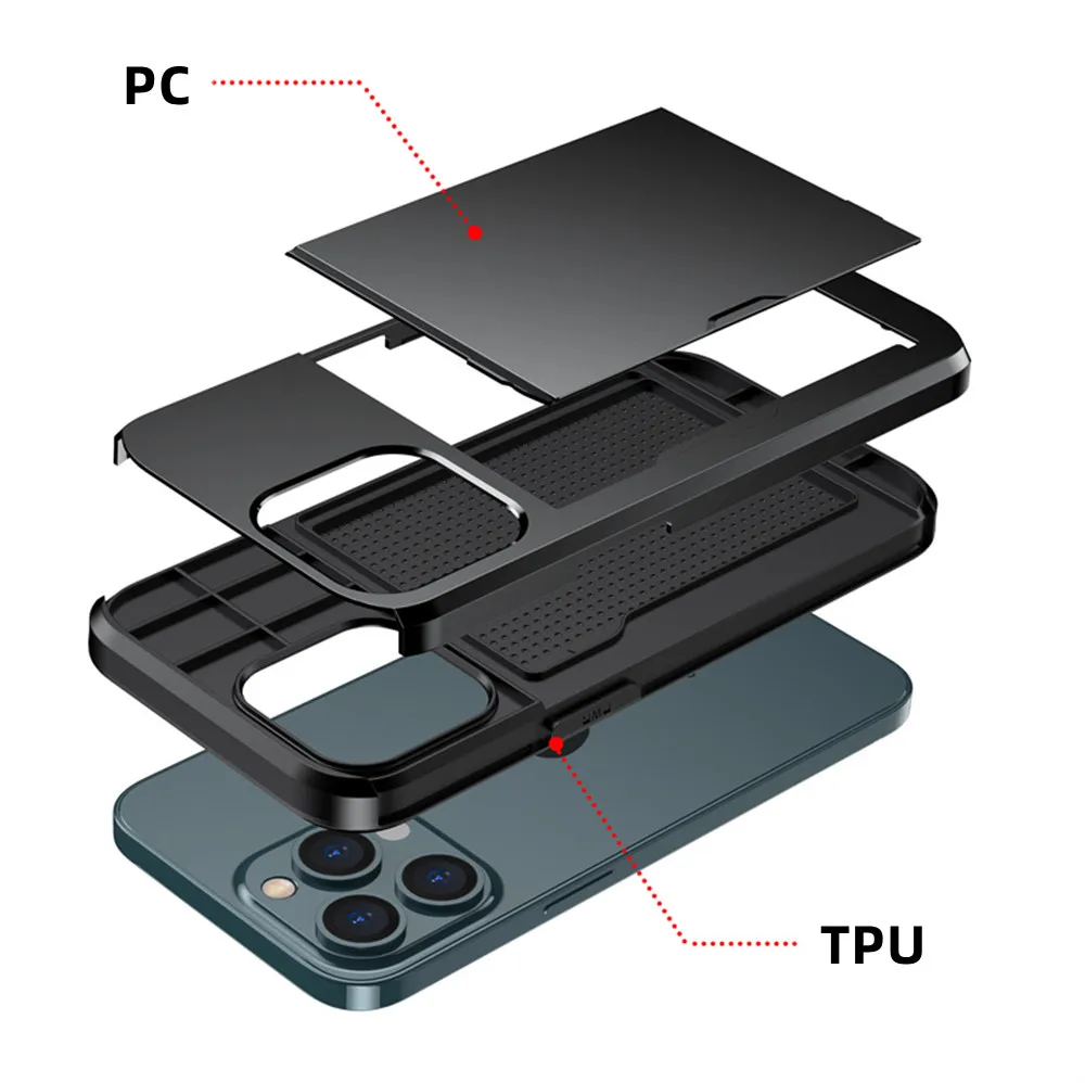 Sliding Wallet Phone Case with Credit Card Slot - Shockproof Armor TPU Back Cover