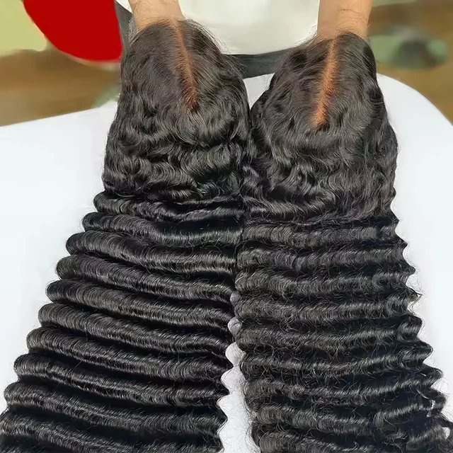 Perruque frontale Deep Wave transparente 13x4 13x6 HD en dentelle, perruques frontales en cheveux humains bouclés pour femmes, 40 pouces 1