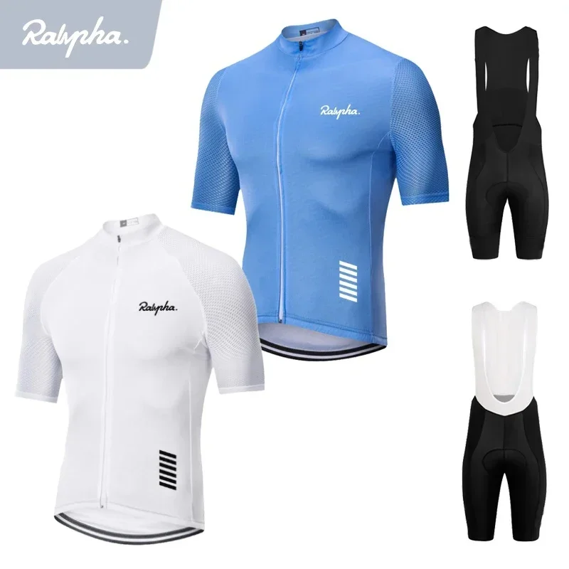 Raphaful 사이클링 저지 세트, 라파 MTB 유니폼, 자전거 의류, 남성용 반팔, 블루, 화이트, 여름