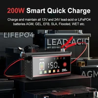 EAFC 12V 15A 8A Car Smart Battery Charger 200W/100W Large LED Display Battery Pulse Use For Calcium, GEL, AGM, Wet, EFB, LIFEPO4 - Image 2