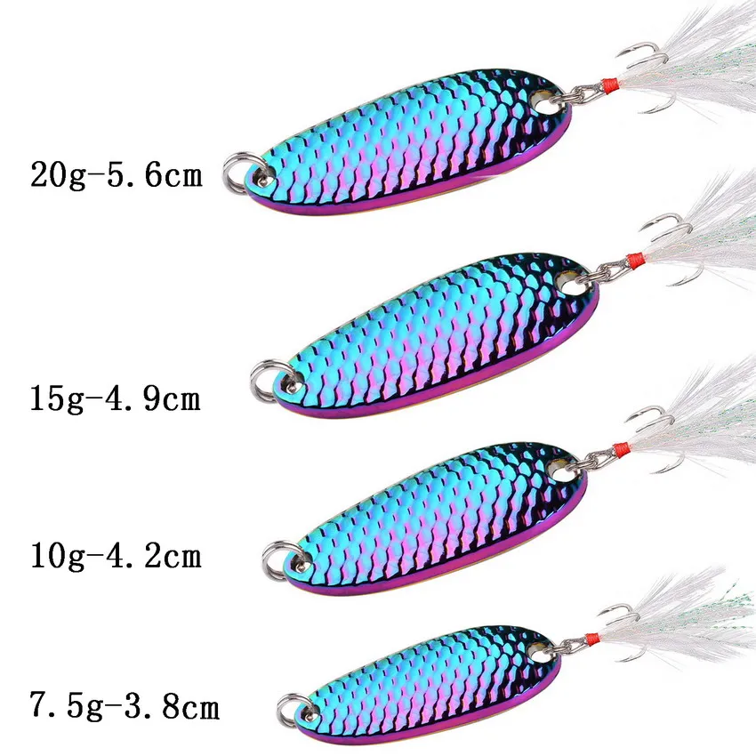 Description Picture 3 of itemColorful  Gold  Silver Metal Spoon7.5g 10g  15g 20g Fishing Hard Bait Lure Scale Pattern  Fishing Lure Pesca Bass Pike Trout