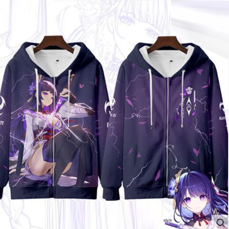 

2022 Men Hoodie Hot Game Genshin Impact Beelzebul 3D Print Zip Up Women Sweatshirt Raiden Shogun Baal Cosplay Hooded Jacket