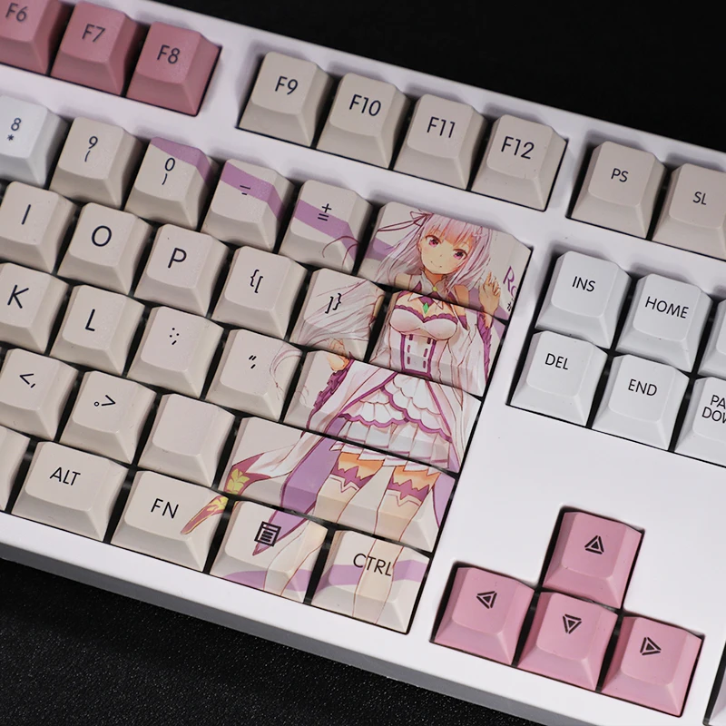 Desenhos Animados Anime Gaming Key Caps Pbt Dye-subbed Keycaps Re: a Vida em um Mundo Diferente de Zero Emilia Satella 108 Chaves Set - Imagem 3