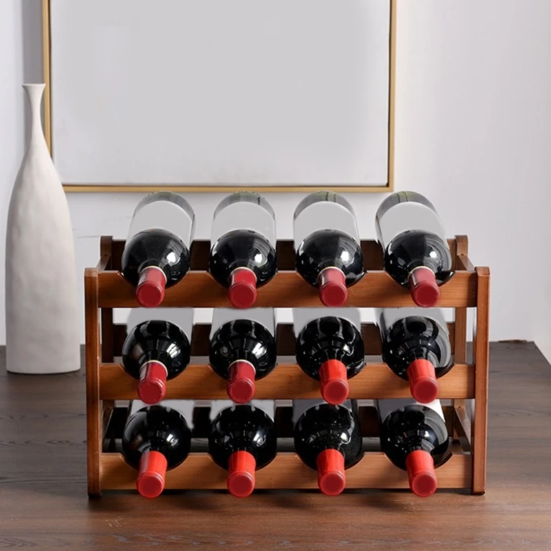 Wood Wine Rack Standing Bottle Holder Cabinet Shelf 2 Tiers 3 Tiers Wine Storage Rack Counter Top for Home