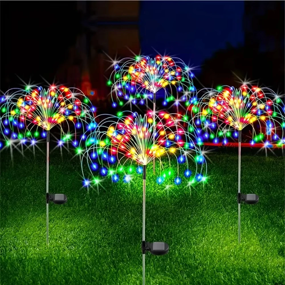 Solar Fireworks Lights 8 Mode Firework Lamp Solar Powered Outdoor Grass Globe Dandelion Fireworks Lamp For Garden Yard Lawn Landscape Holiday
