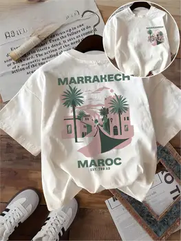 Marrakech Maroc T Shirt Funny Vintage Travel Morocco Graphic Desert Palm Unisex Harajuku Aesthetic Loose Summer White Tops Tee 1