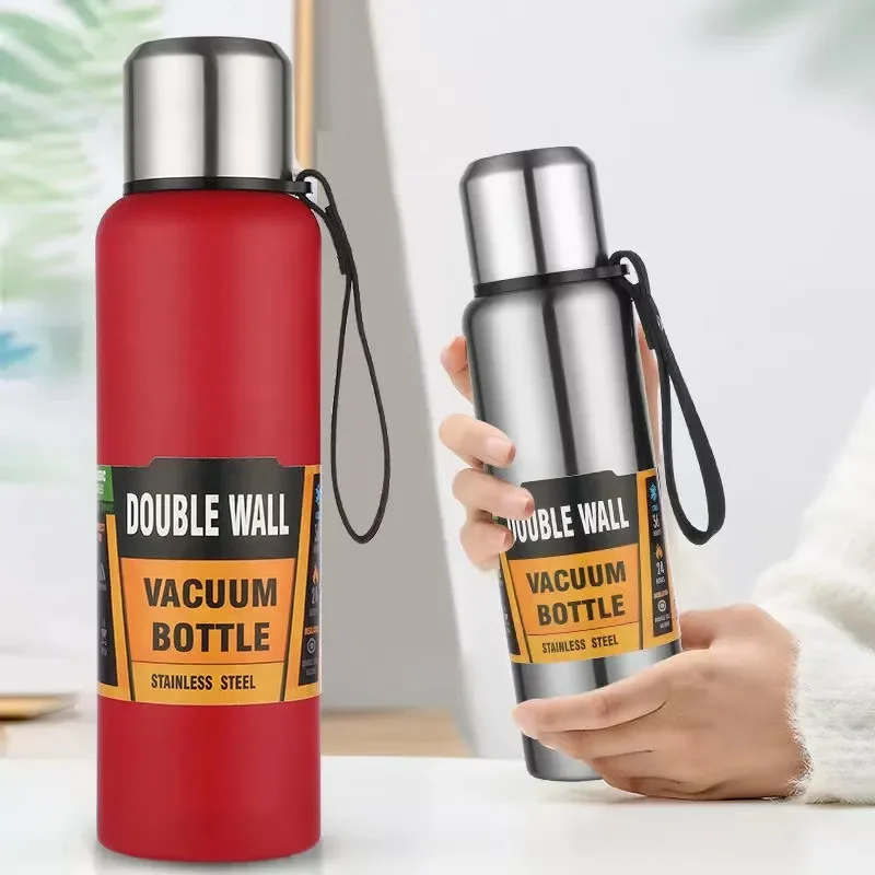 

Large Capacity Stainless Steel Thermos With Rope Vacuum Flask Thermo Water Bottle 1 Litre Hydroflask Free Shipping Items For Men
