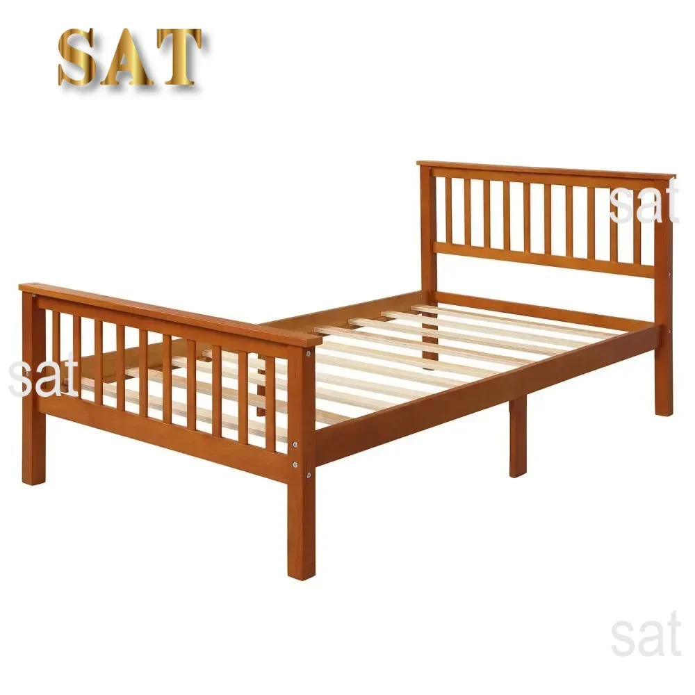 Twin Size Wood Platform Bed With Headboard and Footboard Oak Frame Full Bases Frames Bedroom Furniture Home