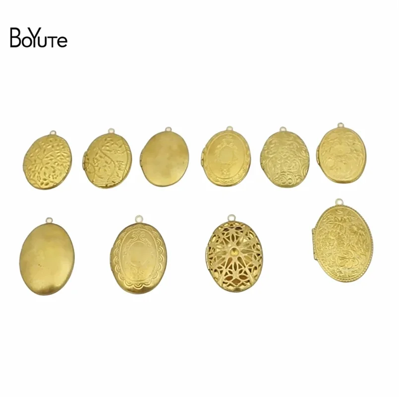 

BoYuTe (50 Pieces/Lot) Oval Shaped Raw Brass Photo Locket Pendant Can Open Diy Jewelry Making Accessories