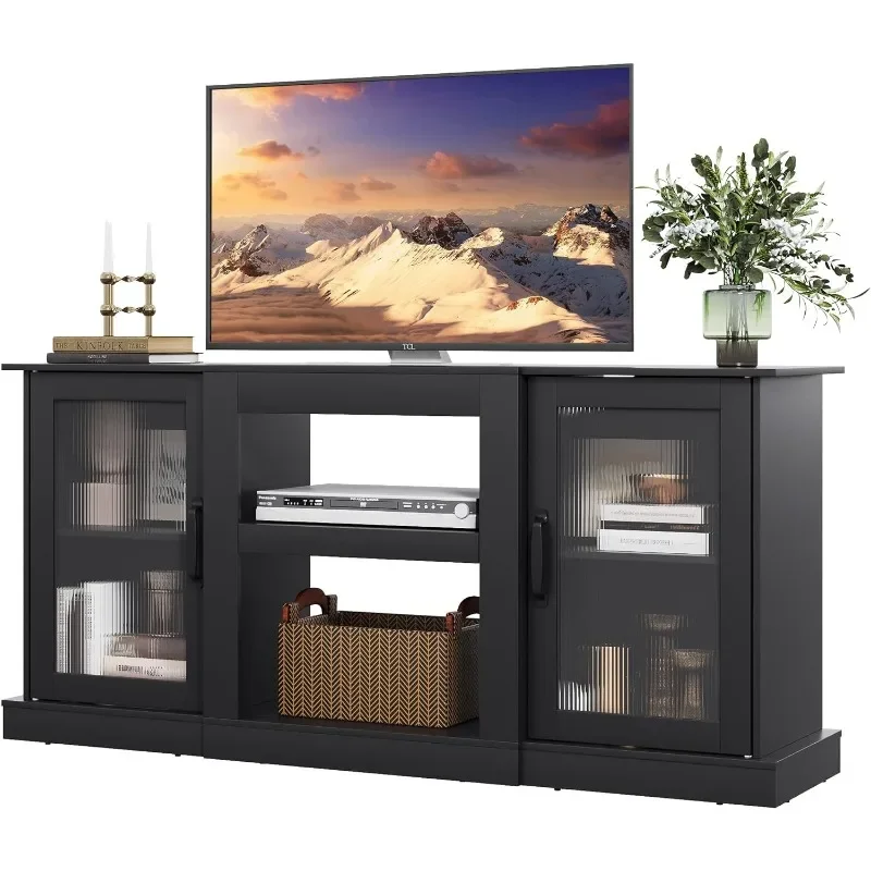 

WLIVE Retro TV Stand for 65 inch TV, TV Console Cabinet with Storage, Open Shelves Entertainment Center