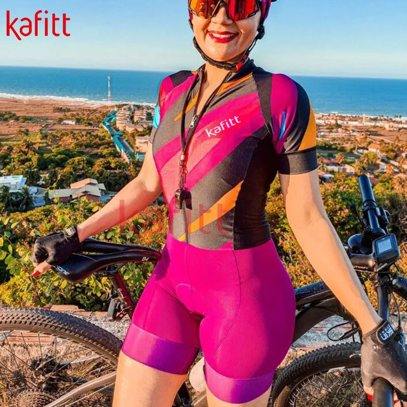 Kafitt Spring/Summer New Women's Bicycle Riding Equipment Set Short sleeved jumpsuit Outdoor Fitness Uniform