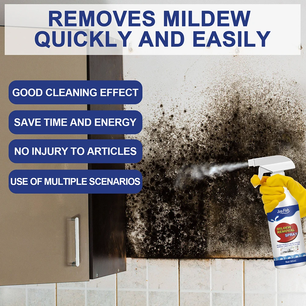 60ML Mildew Removal Spray Powerful Bathroom Mould Cleaner Remover Spray Multipurpose Cleaning Foam for Wall Tiles Bathtubs